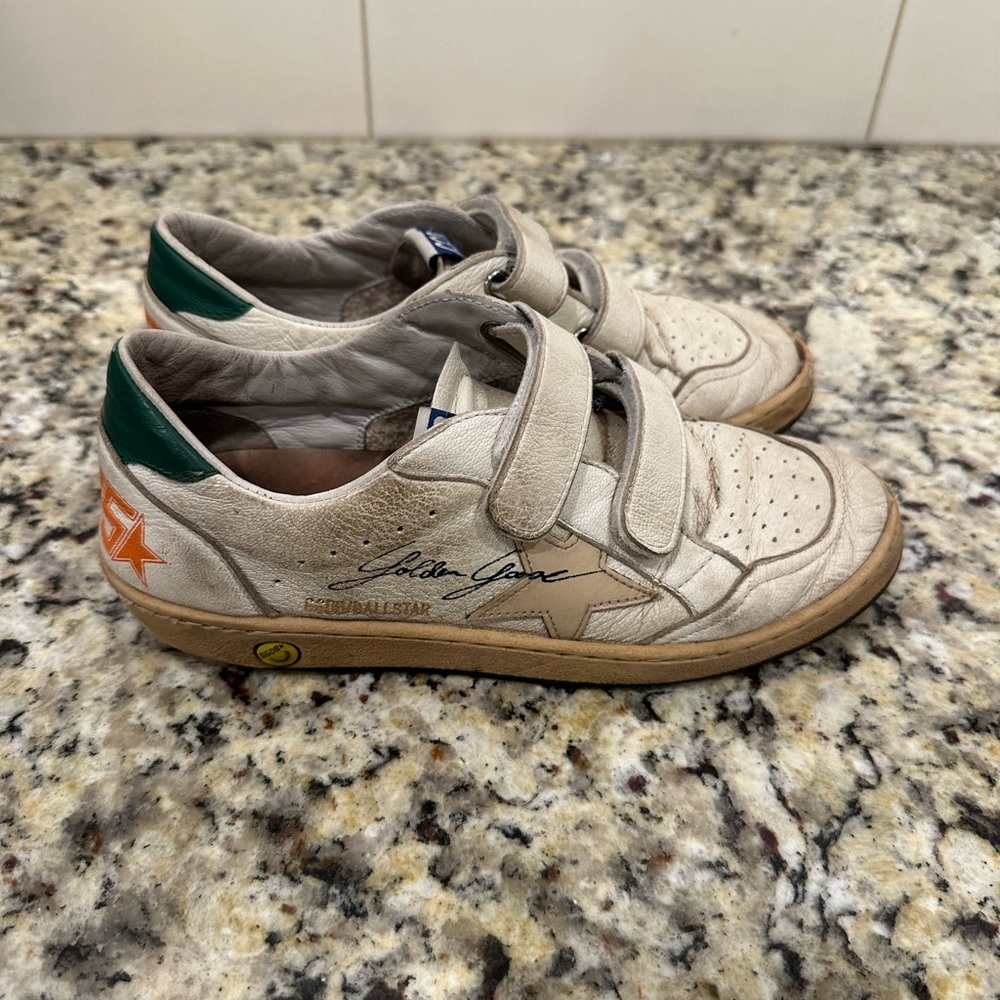 Golden Goose Kids Cream and Green Sneakers
